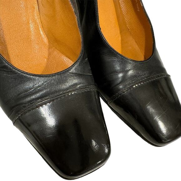 A. Testoni Black Leather Heels 3" Square Toe Italy Size 5.5 with Dust Bag - Picture 2 of 10